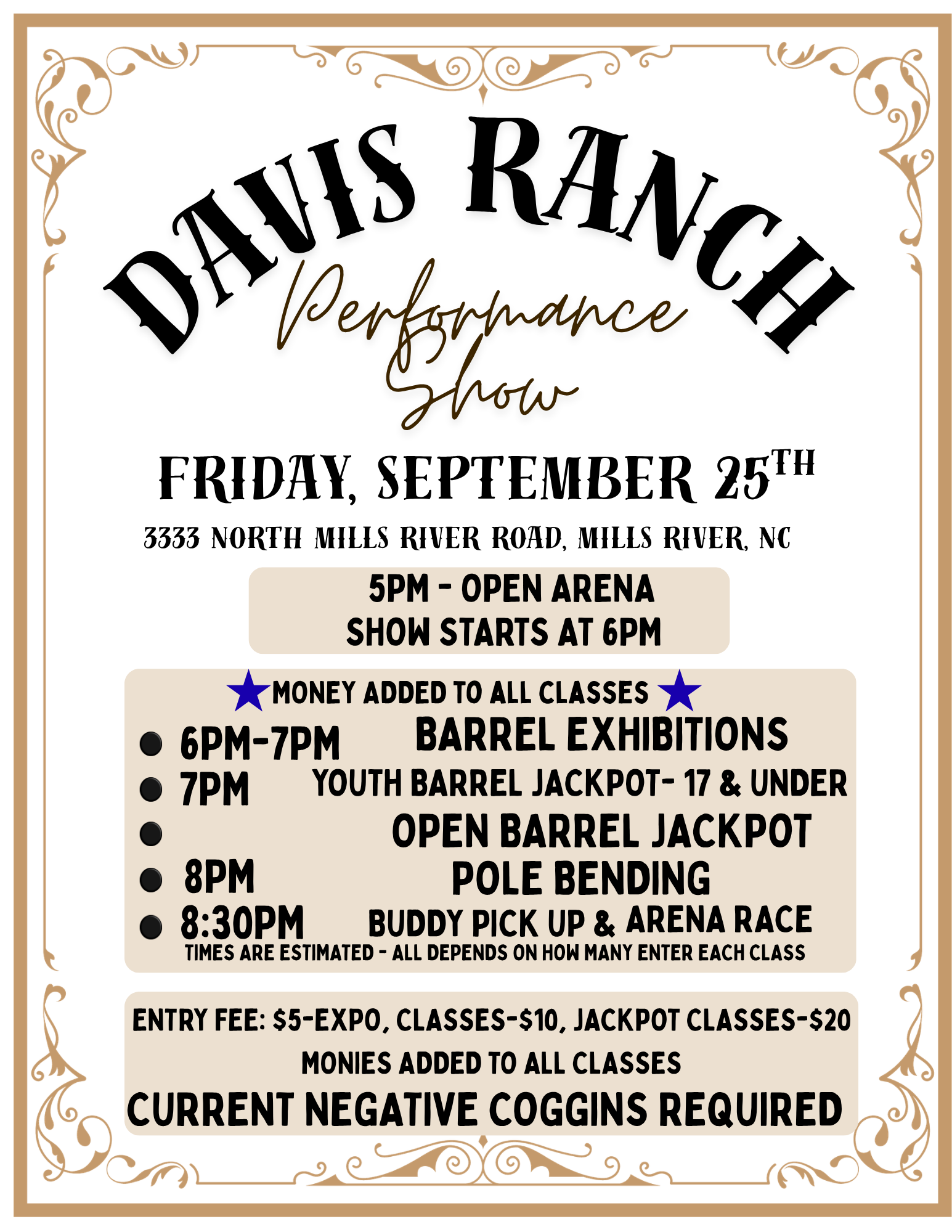 Davis Ranch Performance Show flyer